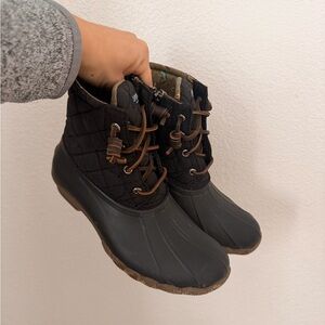 Sperry Black and Brown Quilted Winter Boots